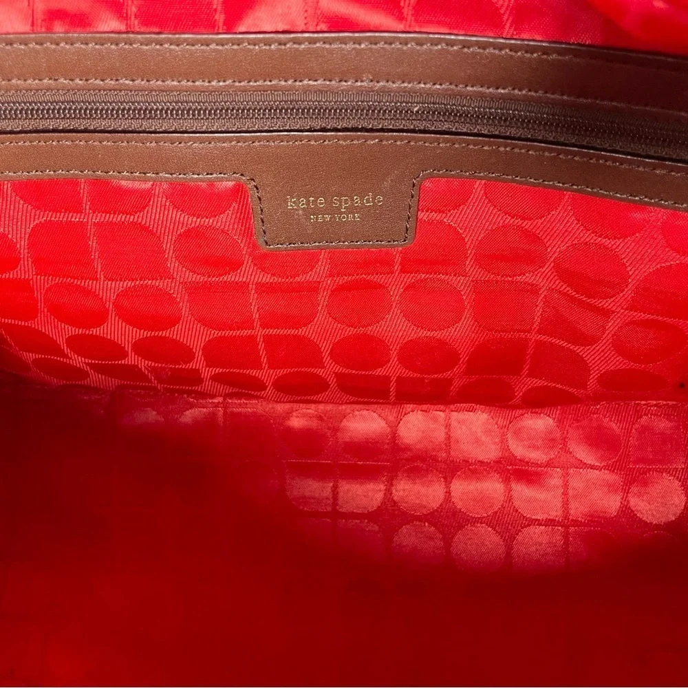 Kate Spade Pebbled Leather Satchel Red Brown Trim Medium